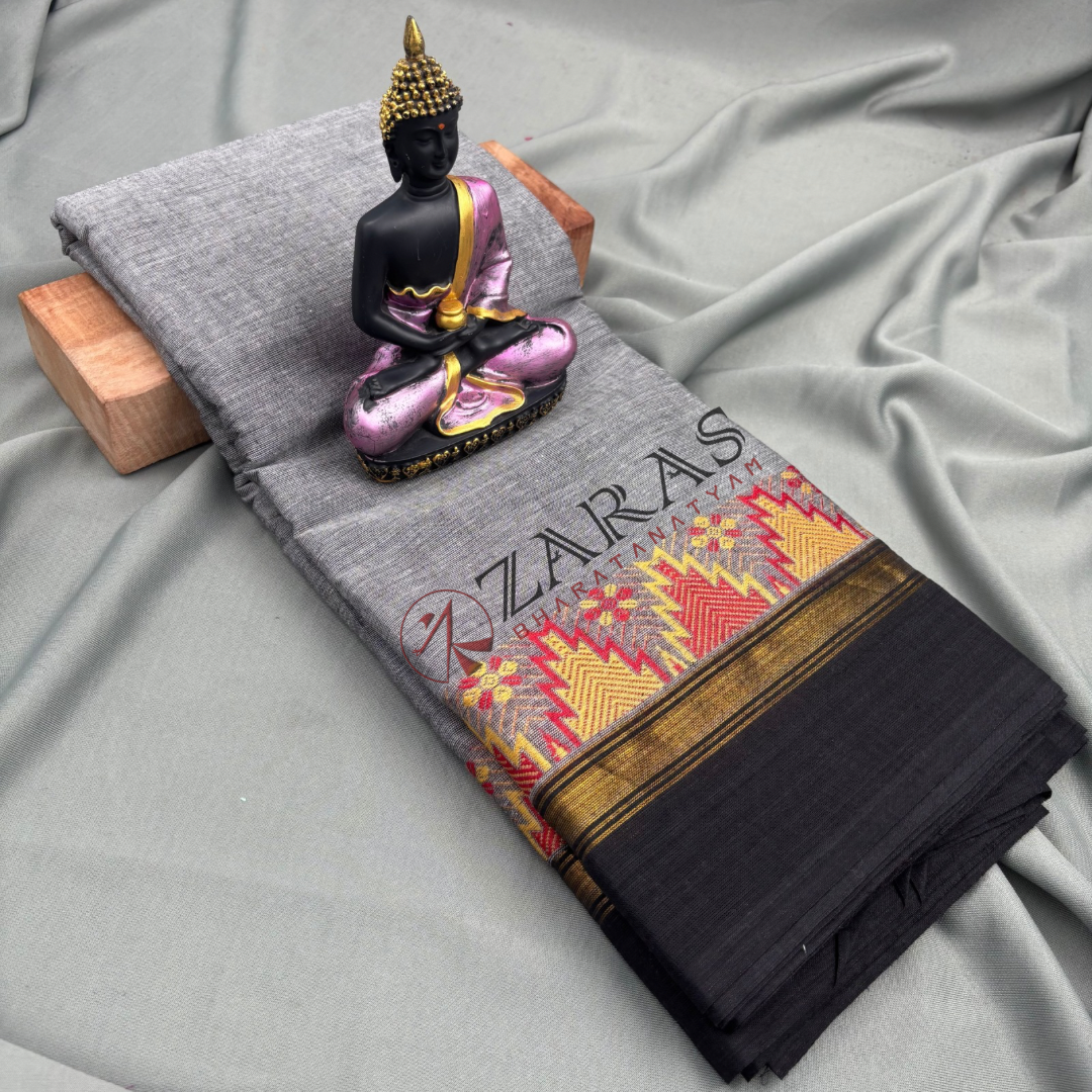 Bharatanatyam Dance Practice Saree - Grey Black Gopuram Border image 1