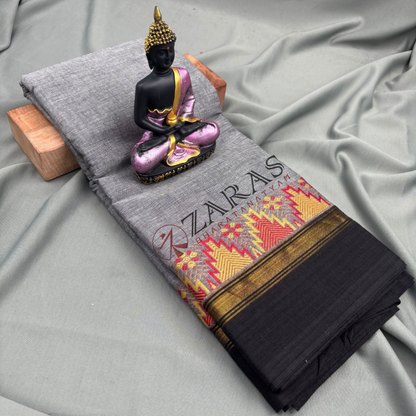 Bharatanatyam Dance Practice Saree - Grey Black Gopuram Border image 1