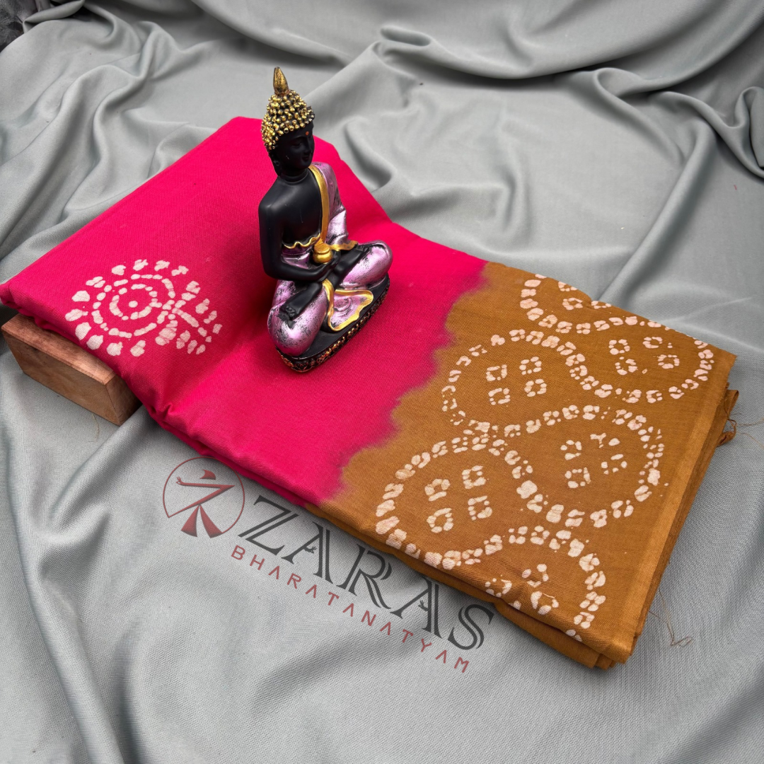 Bharatanatyam Dance Practice Saree - D Sandal with Pink Bandini Saree image 1