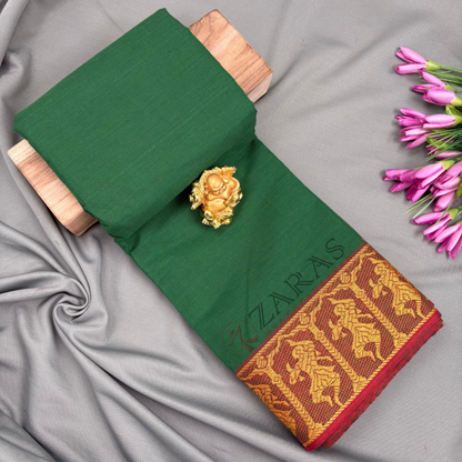 Bharatanatyam Dance Practice Saree - Green with Brown Doll Border image 0
