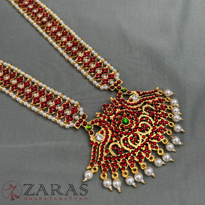 Bharatanatyam Dance Jewellery - Peacock with Mee Pearls RG Kemp Haaram / Long Chain image 3