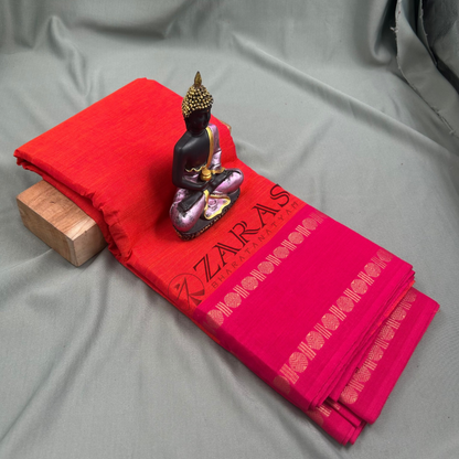 Bharatanatyam Dance Practice Saree - Orange with Pink D Coin Border image 0
