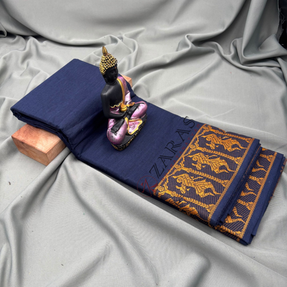 Bharatanatyam Dance Practice Saree - Dark Blue With Masted Doll Border image 1