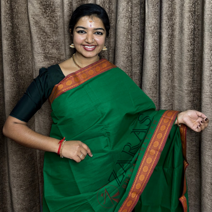 Bharatanatyam Dance Practice Saree - Green with Brown Single Coin Border image 0