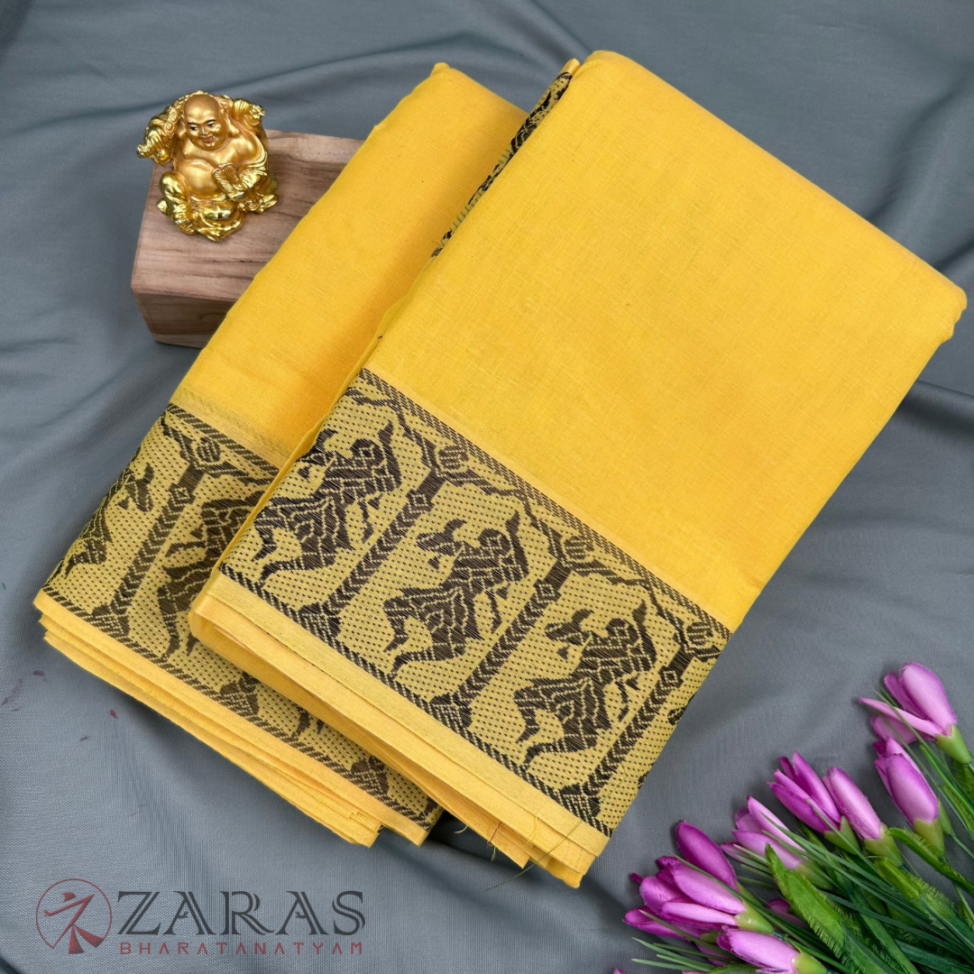 Bharatanatyam Dance Practice Saree - Yellow with Black Doll Border image 1