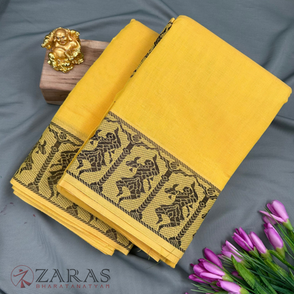 Bharatanatyam Dance Practice Saree - Yellow with Black Doll Border image 1
