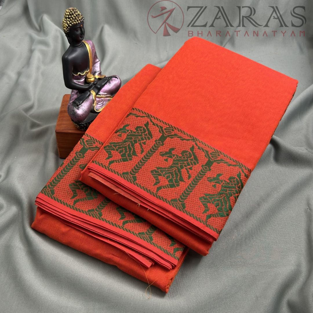 Bharatanatyam Dance Practice Saree - Orange with Black Doll Border image 1