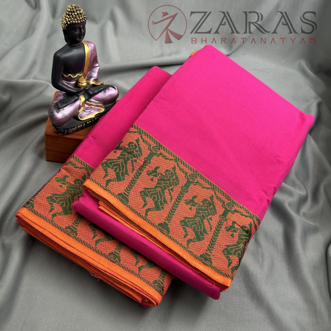 Bharatanatyam Dance Practice Saree - Pink with Green Doll Border image 1