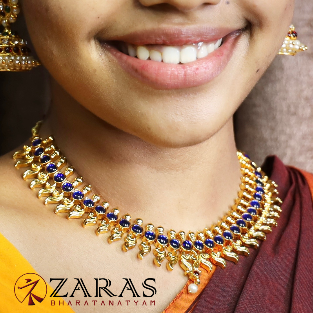 Bharatanatyam Dance Jewellery - Necklace Leaf Design Blue Kemp image 0