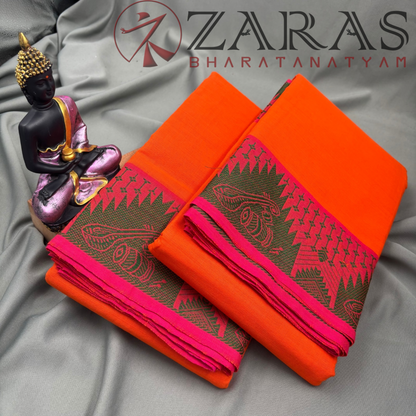 Bharatanatyam Dance Practice Saree - Orange Green Veena Border image 2