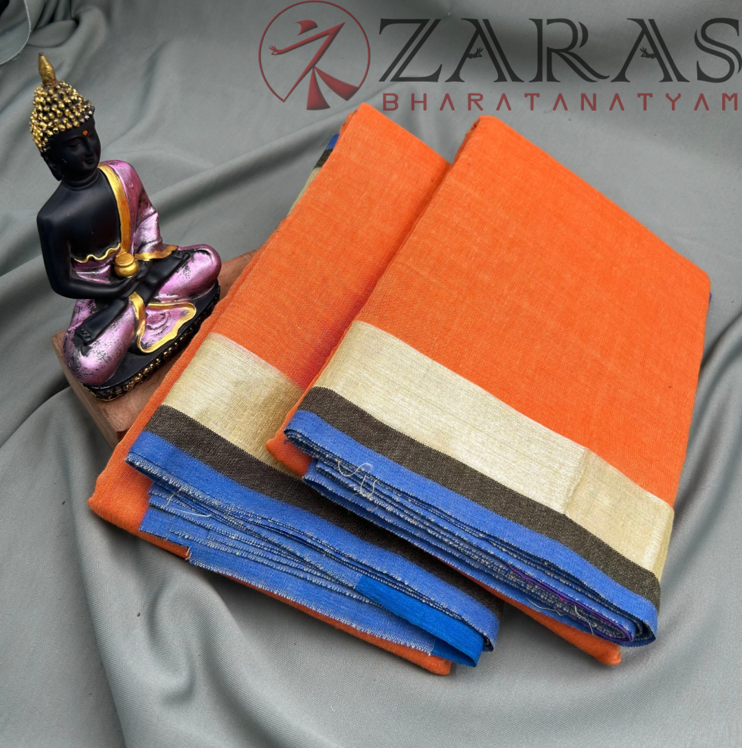 Bharatanatyam Dance Practice Saree - L Orange with Gold Plain Border image 1