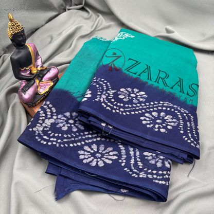Bharatanatyam Dance Practice Saree - C Green with Blue Bandini Saree image 2