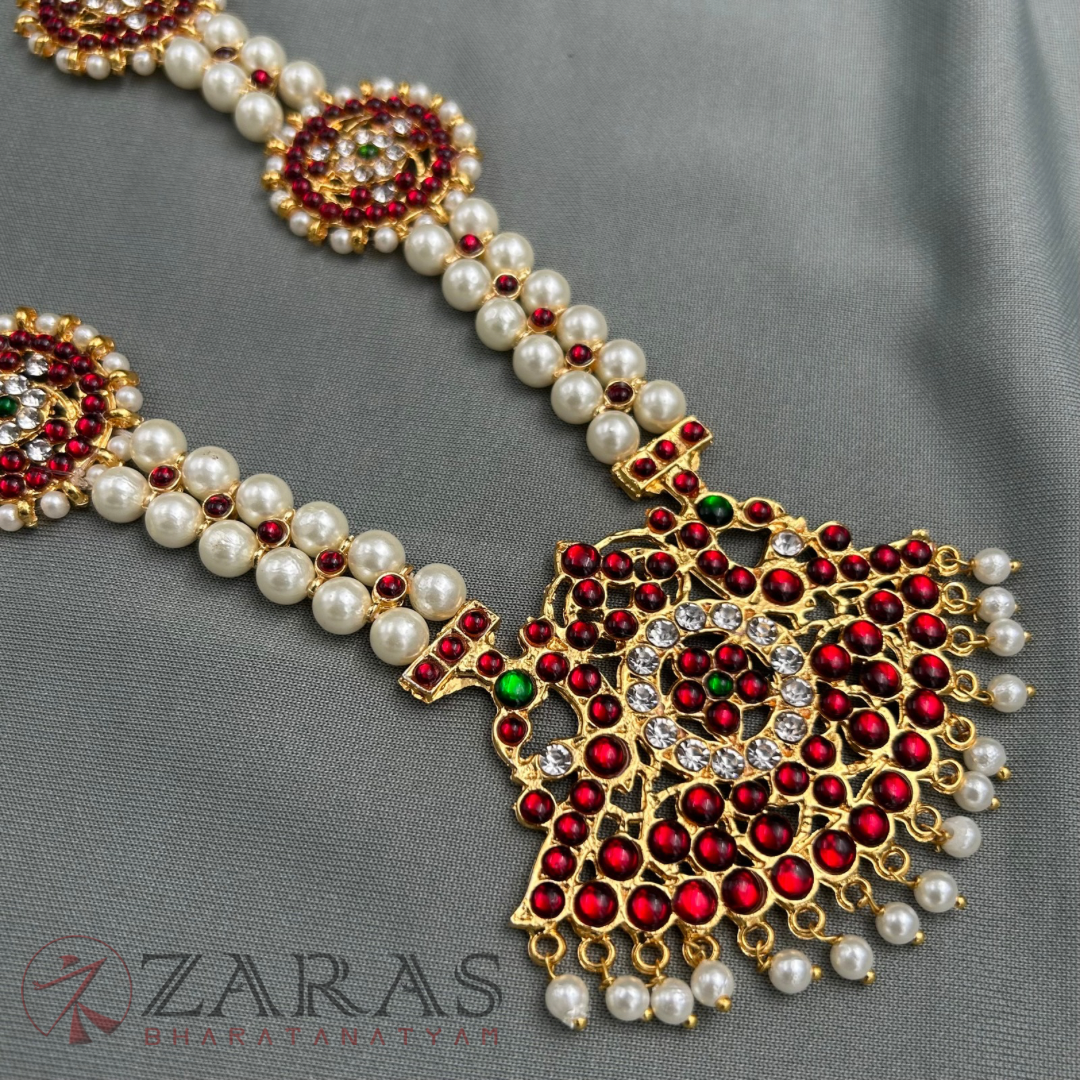 Bharatanatyam Dance Jewellery - Peo with 3 Sun RG Kemp CS Haaram / Long Chain image 3