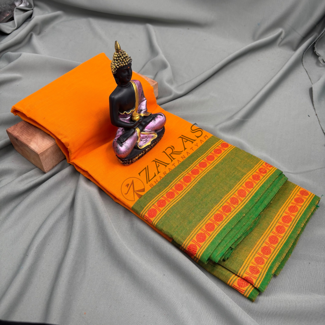 Bharatanatyam Dance Practice Saree - Mango Yellow with Green Double Coin Border image 1