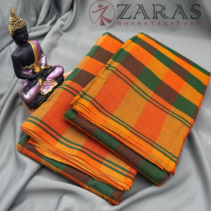Bharatanatyam Dance Practice Saree - Mus Yellow Mix Green Checked Plain Border image 1