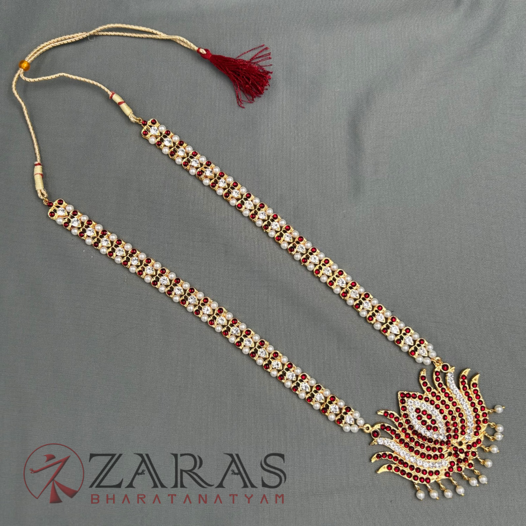 Bharatanatyam Dance Jewellery - Lotus with Leaf CS RG Kemp Haaram / Long Chain image 2