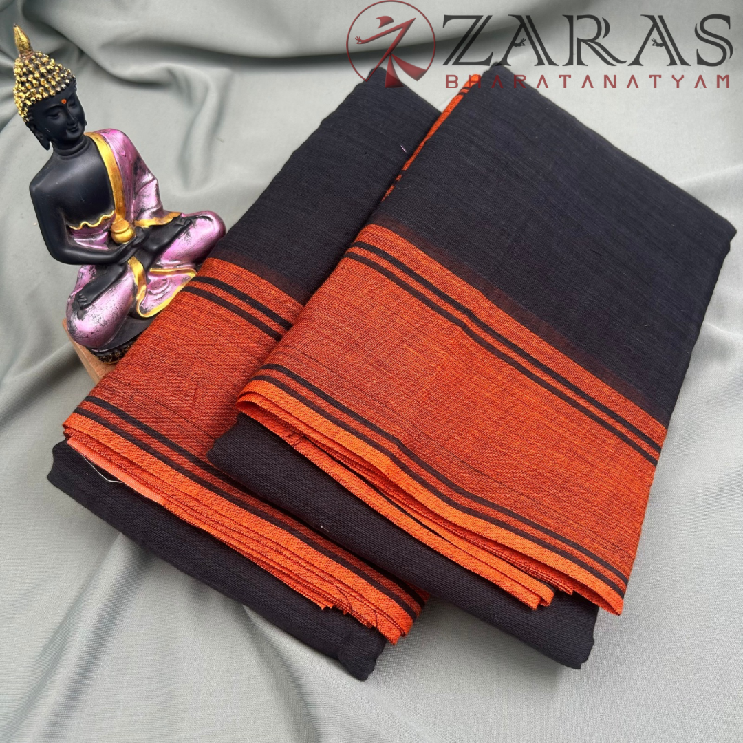 Bharatanatyam Dance Practice Saree - Black with Orange Plain Border image 1
