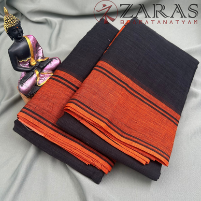 Bharatanatyam Dance Practice Saree - Black with Orange Plain Border image 1