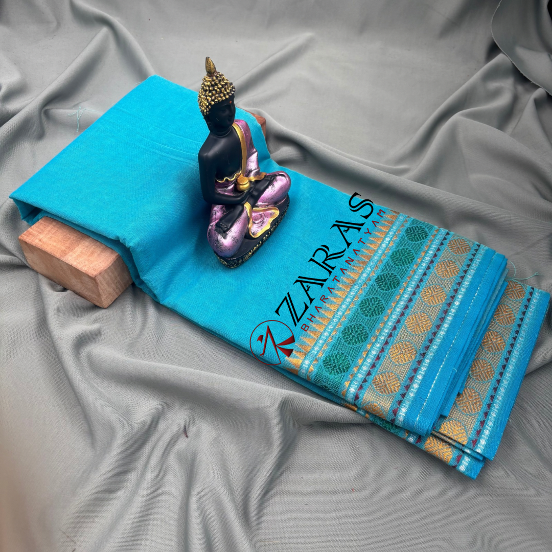 Bharatanatyam Dance Practice Saree - B Blue YG Single Coin Border image 1
