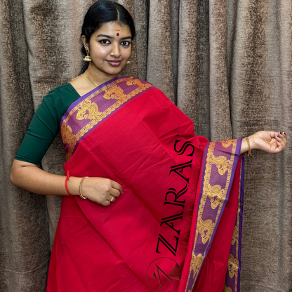 Bharatanatyam Dance Practice Saree - Red Mustard Peacock Border image 0
