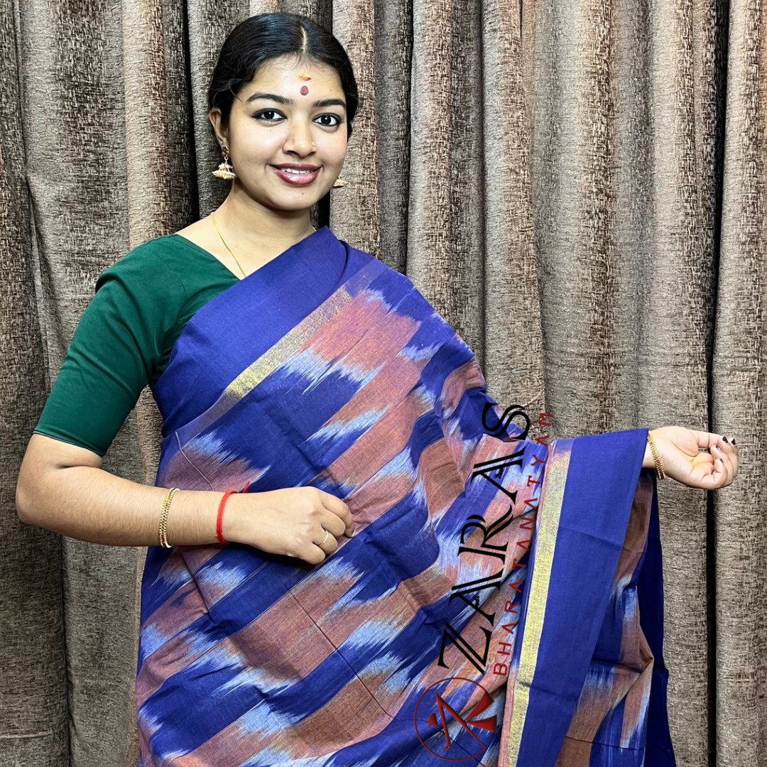 Bharatanatyam Dance Practice Saree - I Blue D Sandal Mixed Ikkat Border image 0
