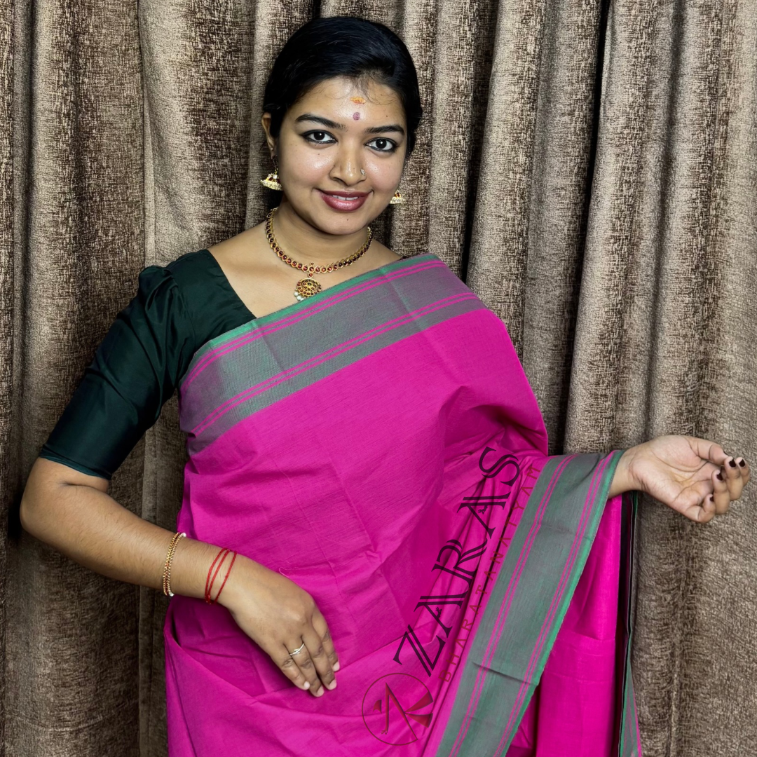 Bharatanatyam Dance Practice Saree - Pink With Green Plain Border image 0