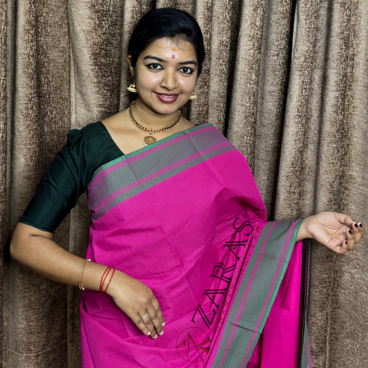 Bharatanatyam Dance Practice Saree - Pink With Green Plain Border image 0