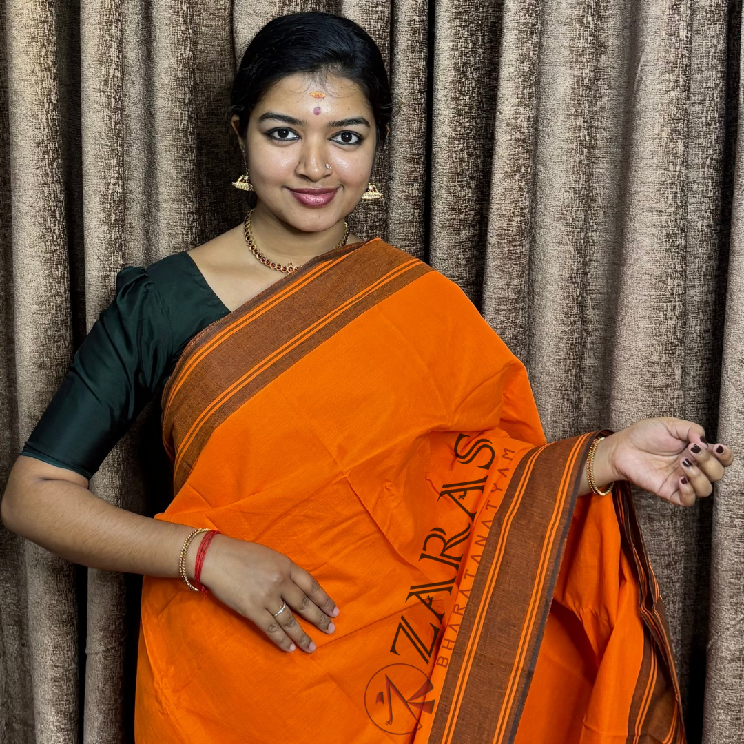 Bharatanatyam Dance Practice Saree - Orange With Black Plain Border image 0