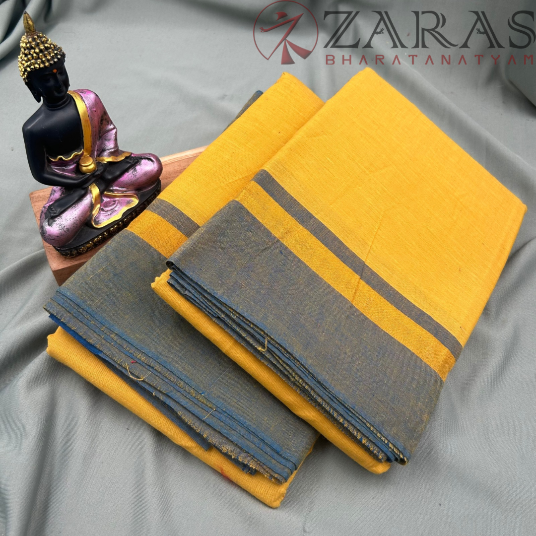 Bharatanatyam Dance Practice Saree - Golden Yellow with Blue Plain Border image 1