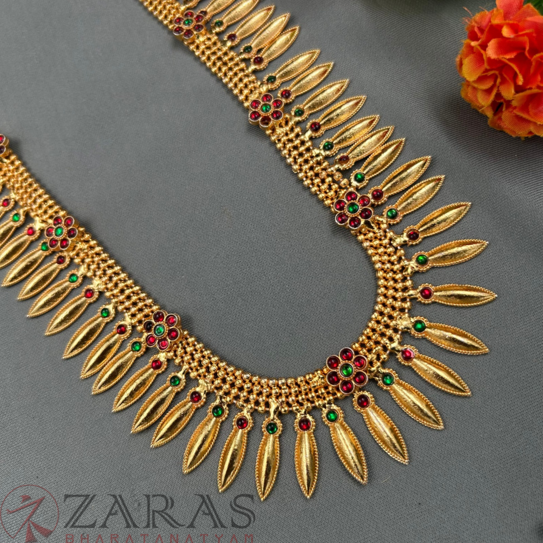 Bharatanatyam Dance Jewellery Haaram - Gold Flower RG Kemp Maalai / Long image 2