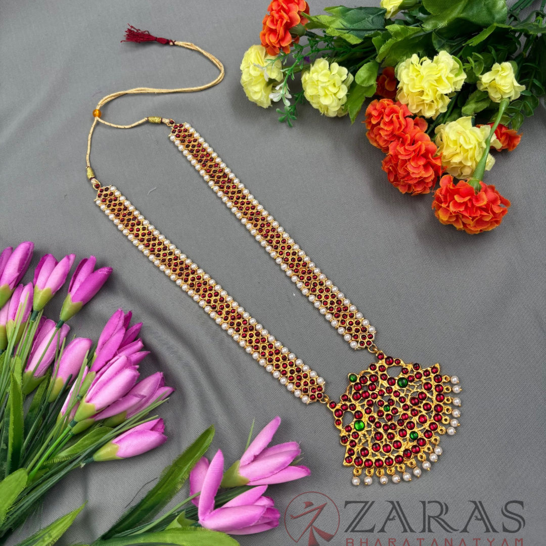Bharatanatyam Dance Jewellery - V Padak Full Red Kemp Beads image 0
