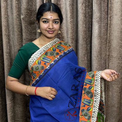 Bharatanatyam Dance Practice Saree - Blue with Orange Kalamkari Saree image 0