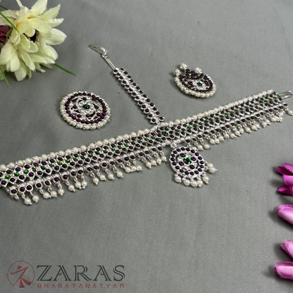 Bharatanatyam Dance Jewellery Silver - Headset Round & V RG Kemp Beads CS image 0