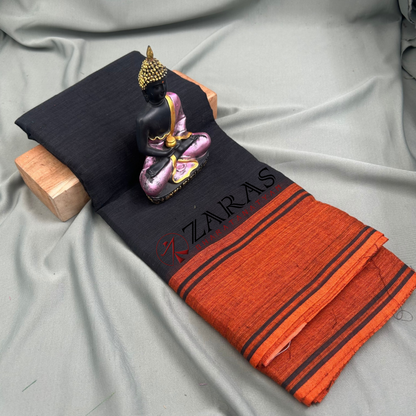 Bharatanatyam Dance Practice Saree - Black with Orange Plain Border image 0