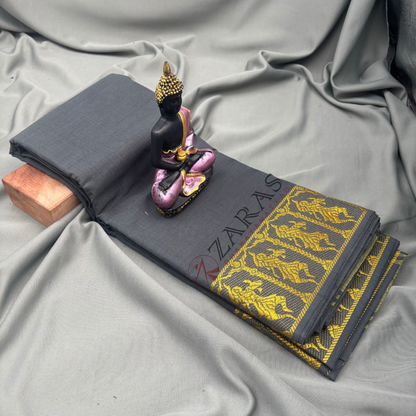 Bharatanatyam Dance Practice Saree - Grey Gold Doll Border image 1