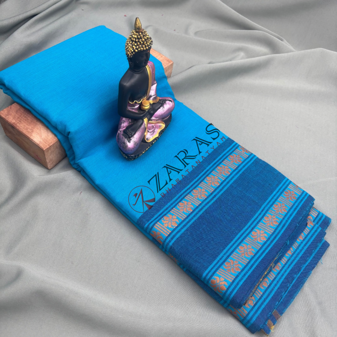 Bharatanatyam Dance Practice Saree - L Blue with Blue Double Flower Border image 1