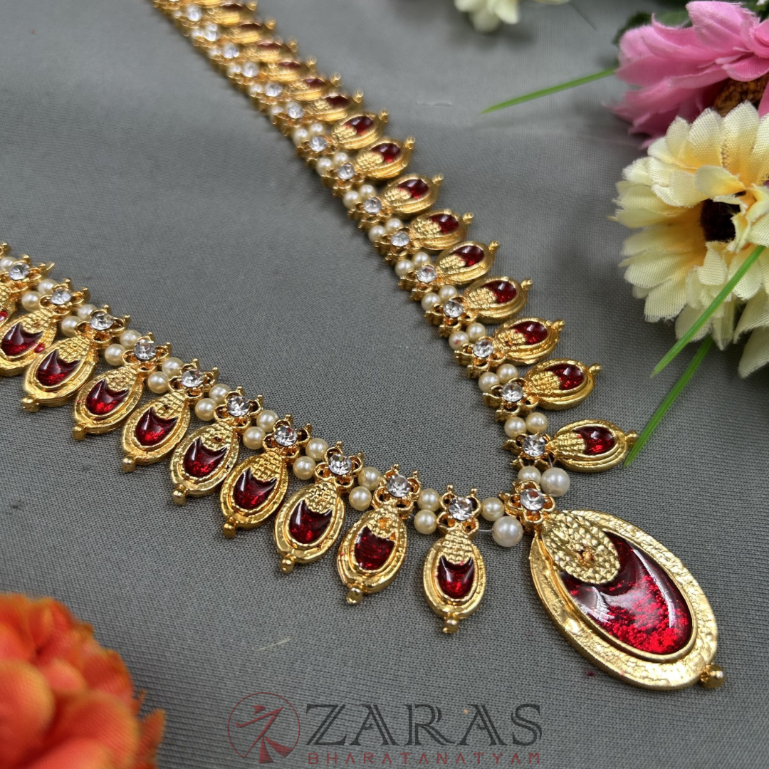 Bharatanatyam Dance Jewellery - Flower Enamel Red Kemp CS image 2