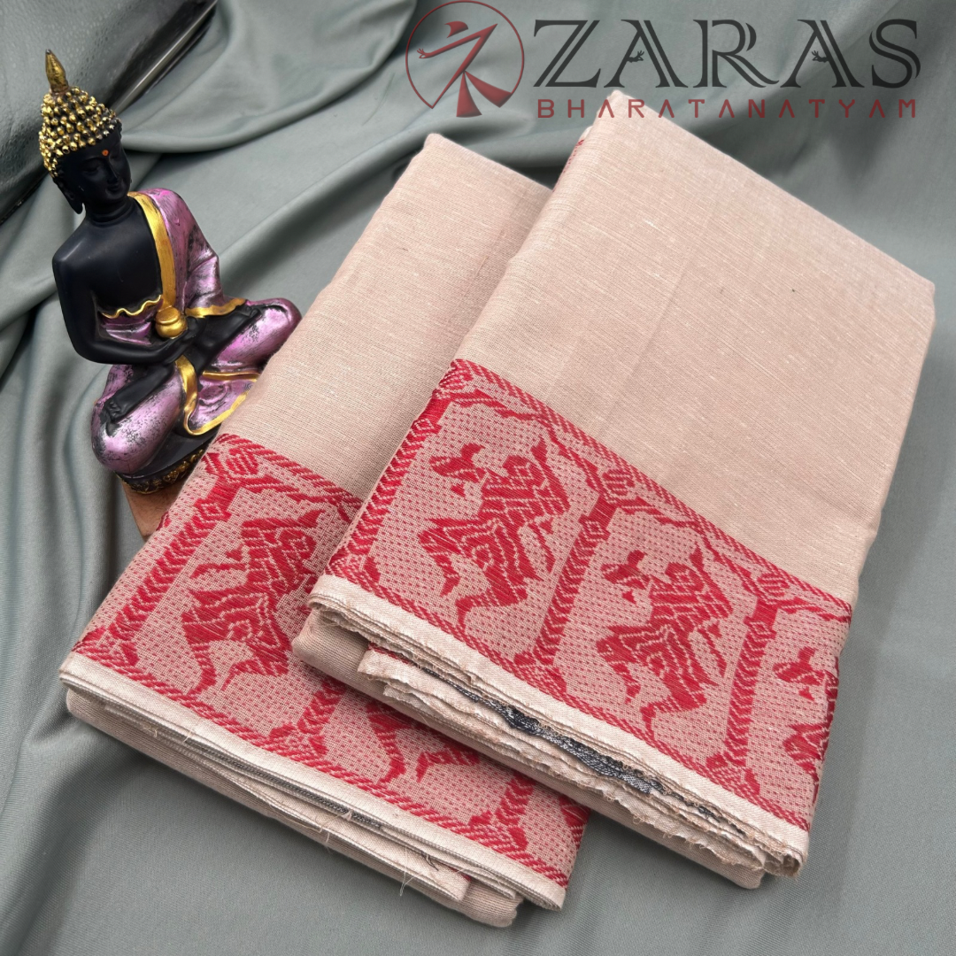 Bharatanatyam Dance Practice Saree - Sandal with Red Doll Border image 1