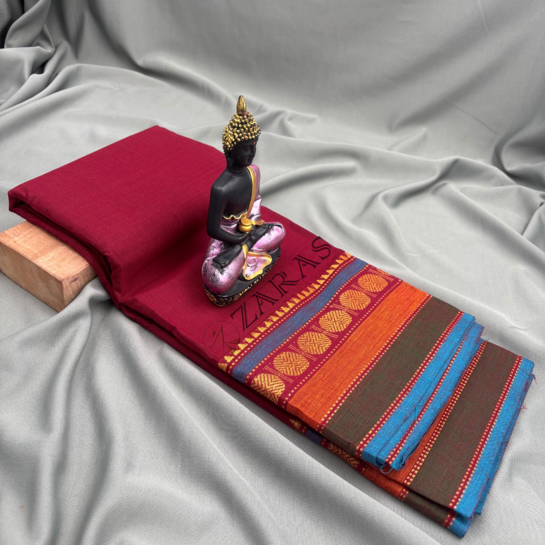 Bharatanatyam Dance Practice Saree - Maroon with Blue Temple Coin Border image 1