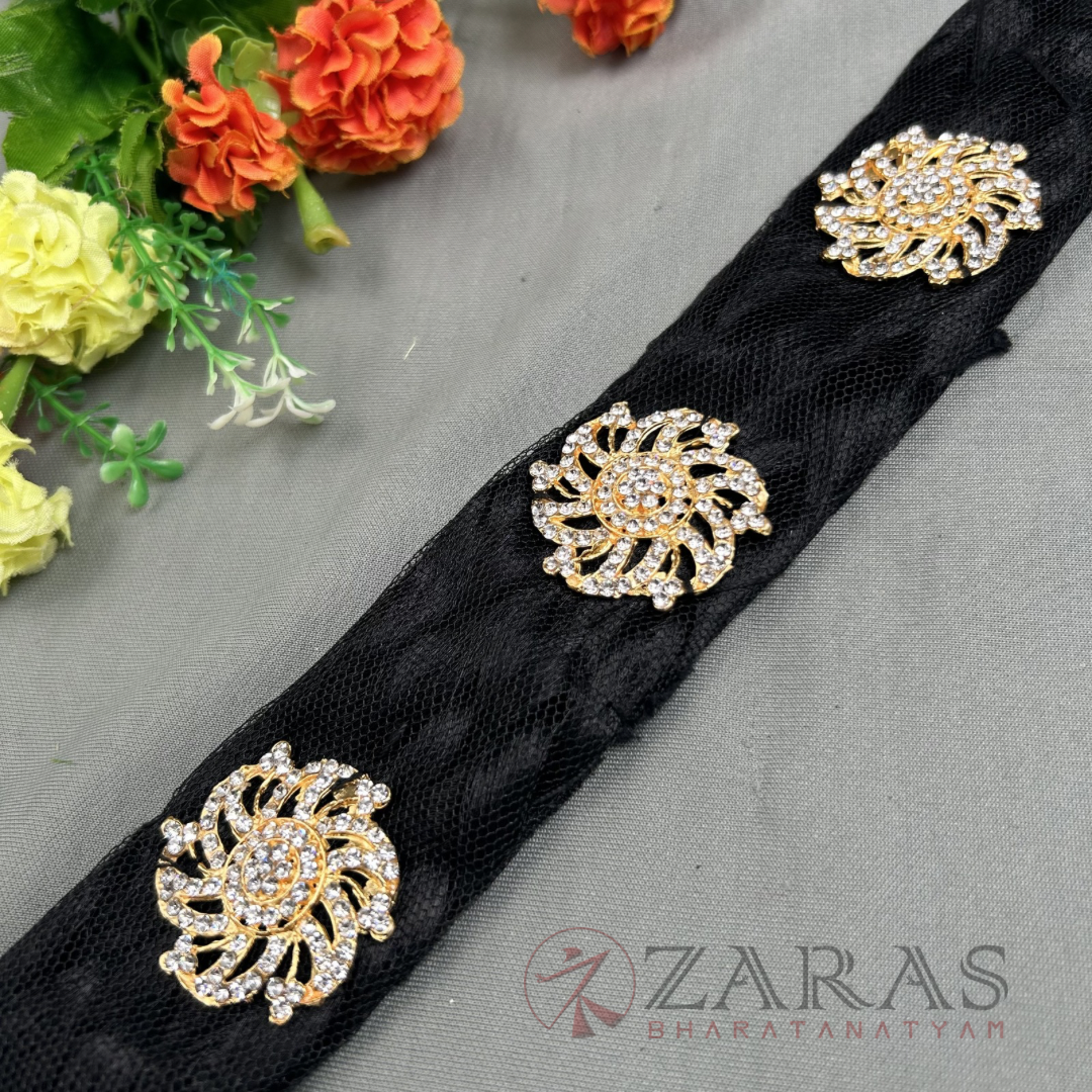 Bharatanatyam Dance Jewellery - Stone Jada Set Flower TR with Hair Kunjalam image 1