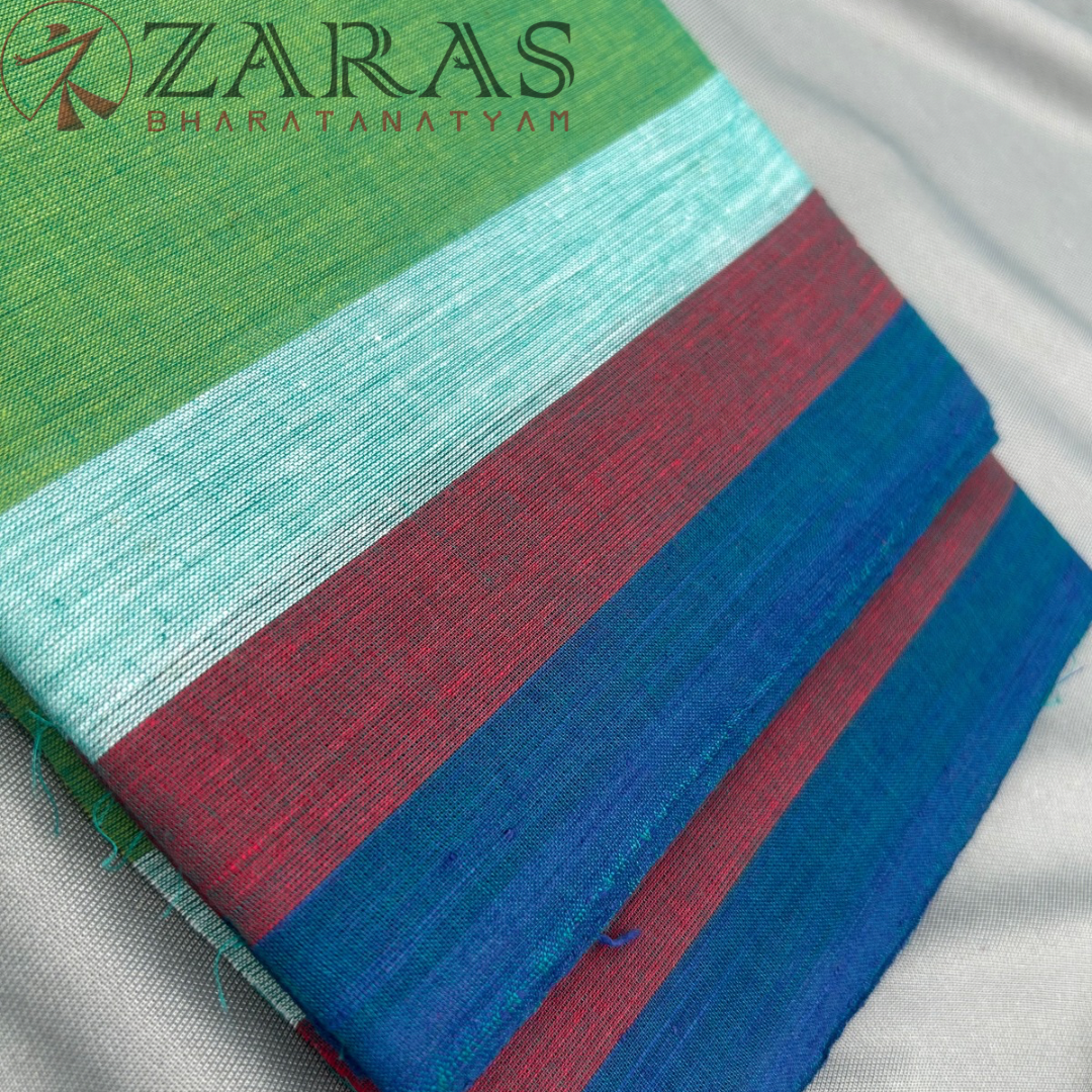 Bharatanatyam Dance Practice Saree - Green Triple Border image 1