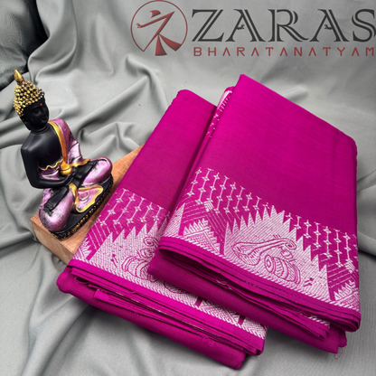 Bharatanatyam Dance Practice Saree - Purple Silver Veena Border image 2