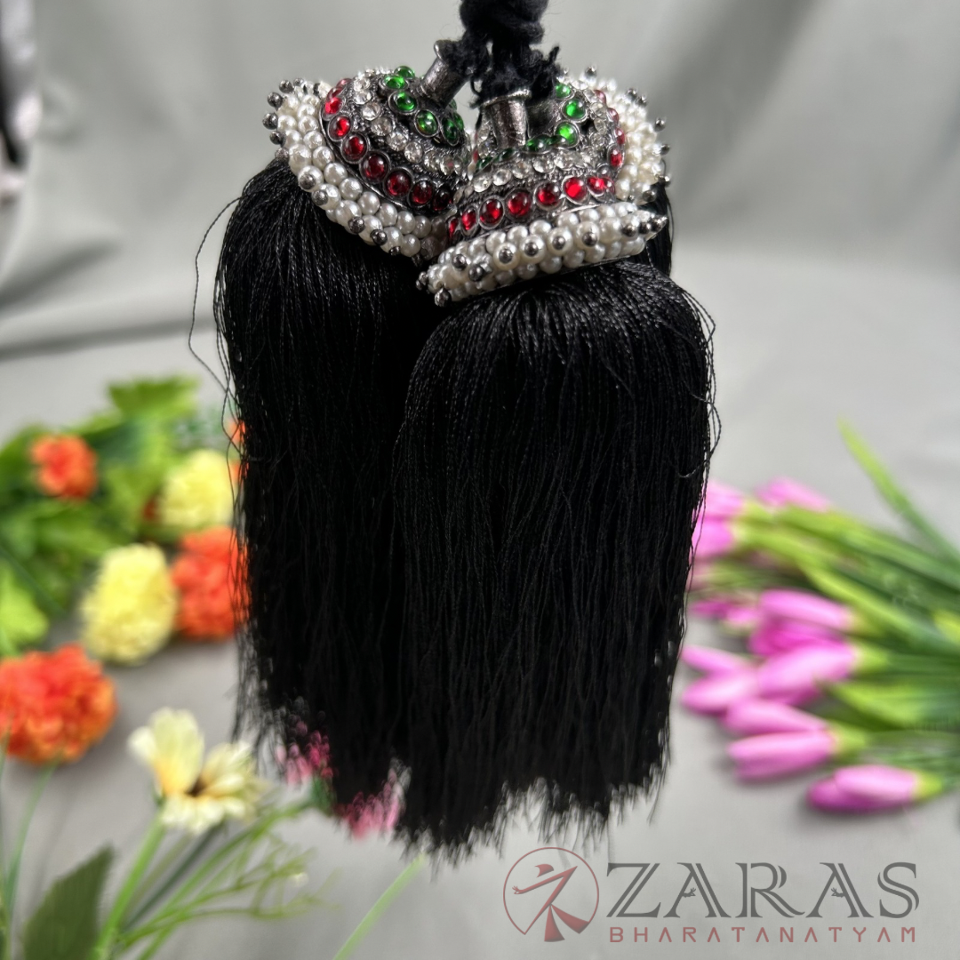 Bharatanatyam Dance Jewellery Black - Stone Kunjalam 3 Line Hair Type image 2
