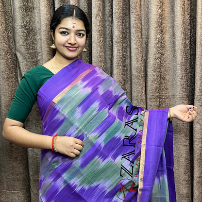 Bharatanatyam Dance Practice Saree - Purple Green Mixed Ikkat Border image 0
