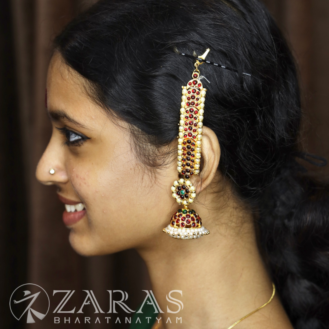 Bharatanatyam Dance Jewellery - Moon Design Red Kemp Maatal B image 1