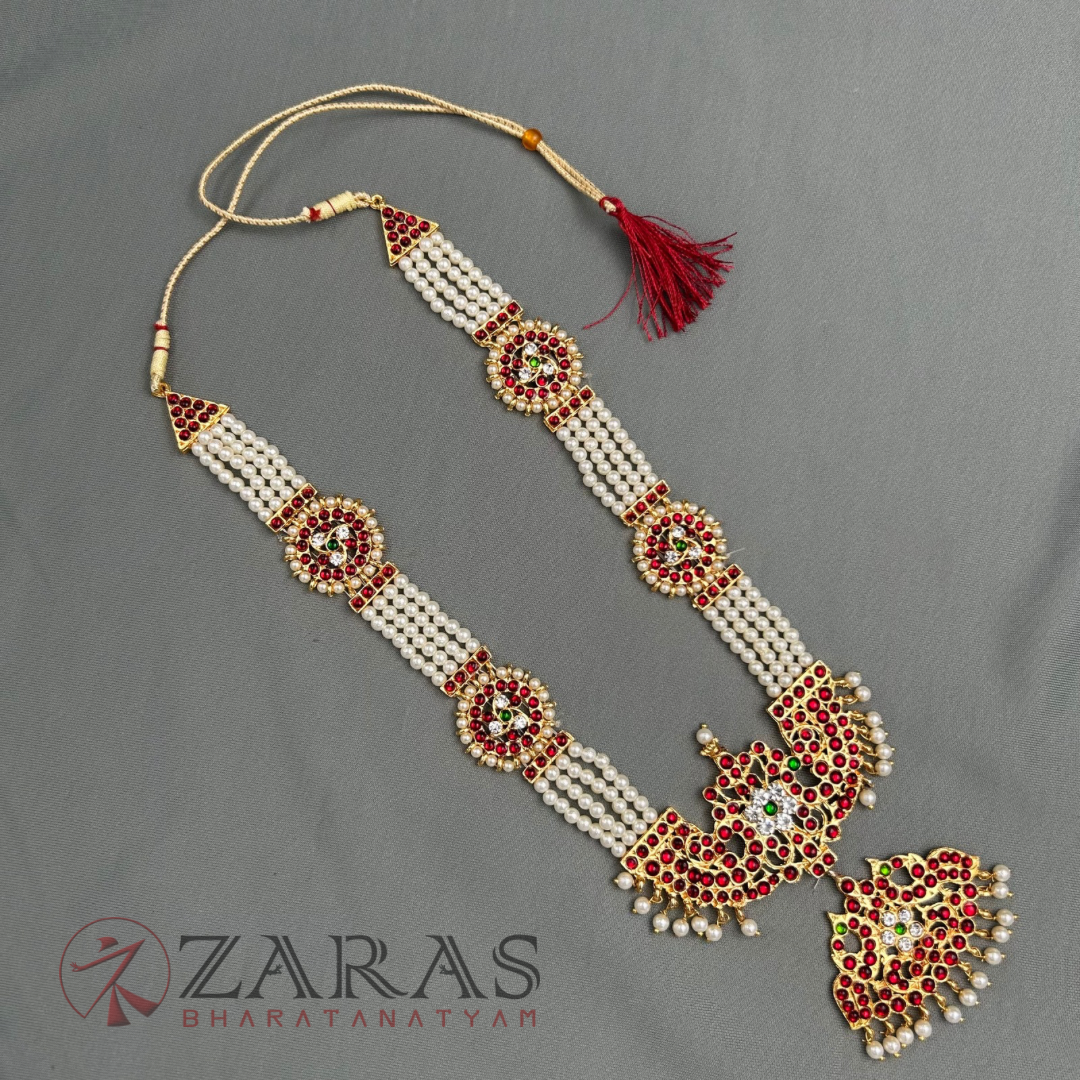 Bharatanatyam Dance Jewellery - 4 Lines Beads with Sun RG Kemp Haaram / Long Chain image 2
