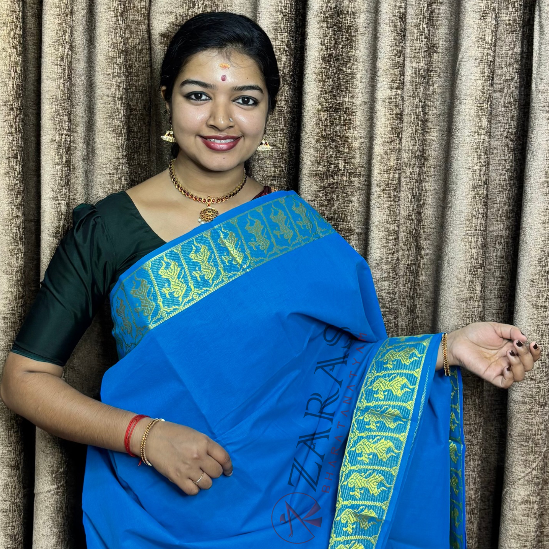 Bharatanatyam Dance Practice Saree - L Blue Gold Doll Border image 0
