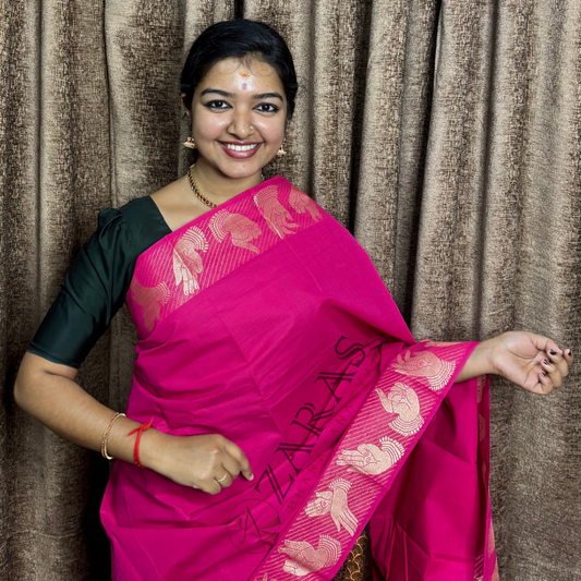 Bharatanatyam Dance Practice Saree - Pink with Gold Mudra Border image 0