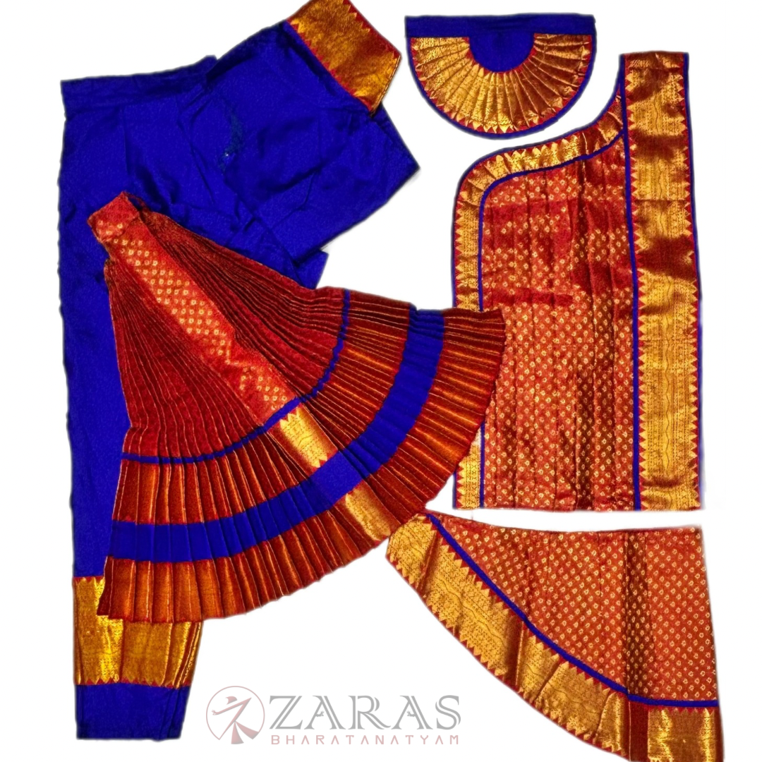 Bharatanatyam Dance Costume Readymade - Blue with Red Brocade image 0