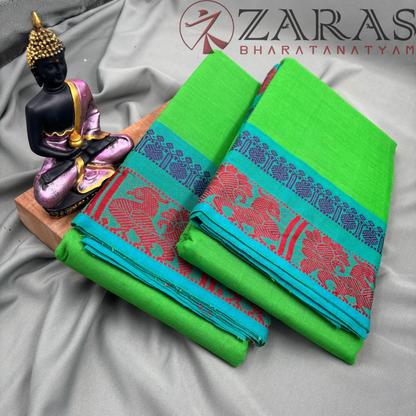 Bharatanatyam Dance Practice Saree - Light Green Red Big Peacock Border image 2